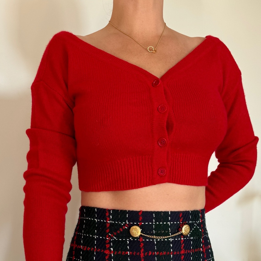 Reformation red cropped cardigan